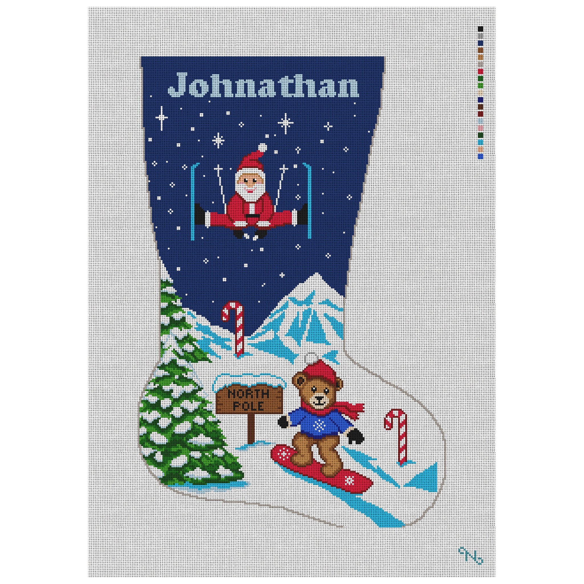 Santa's Ski Vacation Stocking Needlepoint Kit