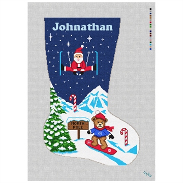 Santa's Ski Vacation Stocking Needlepoint Kit Stitched Preview
