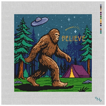 Sasquatch Believe Needlepoint Pillow Kit Stitched Preview