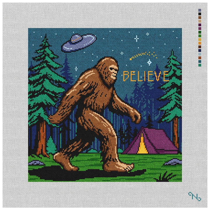 Sasquatch Believe Needlepoint Pillow Kit Stitched Preview