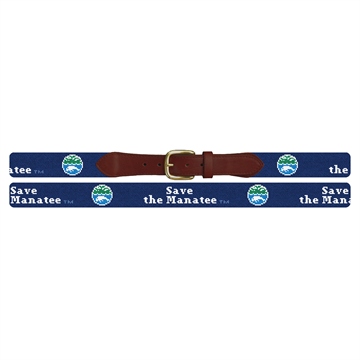 Save The Manatee Dark Blue Needlepoint Belt 