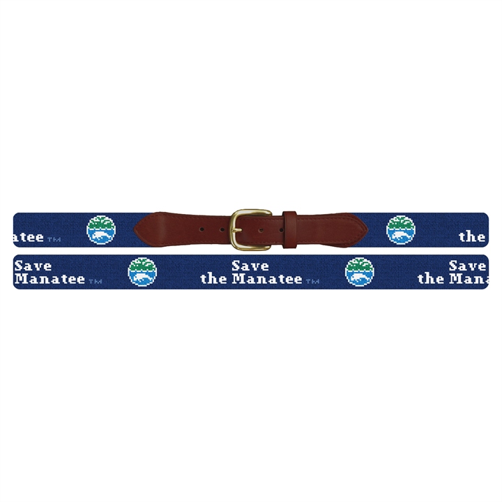Save The Manatee Dark Blue Needlepoint Belt 