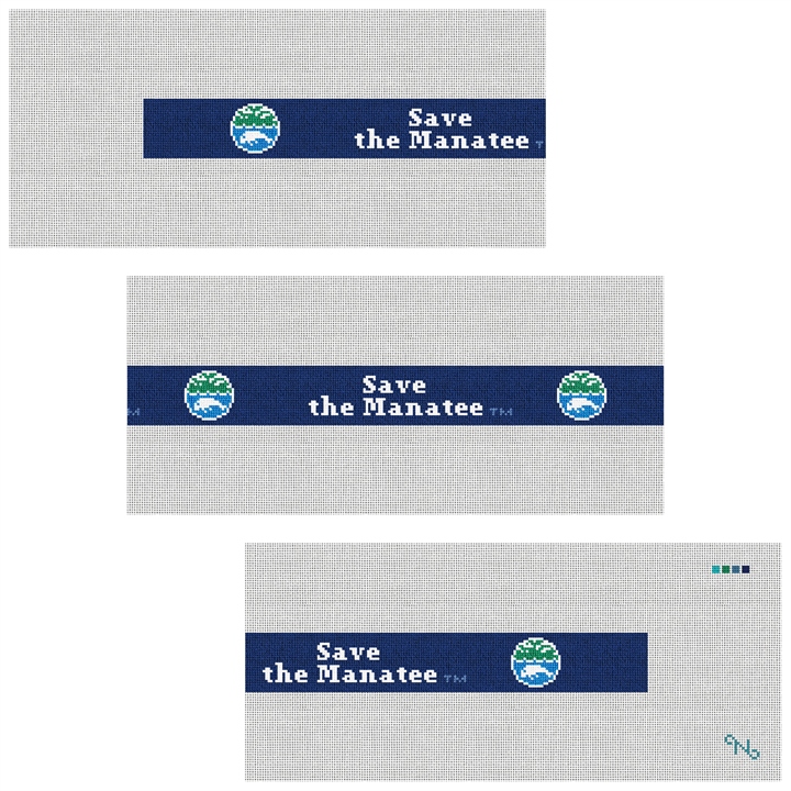 Save The Manatee Dark Blue Needlepoint Belt Kit Stitched Preview