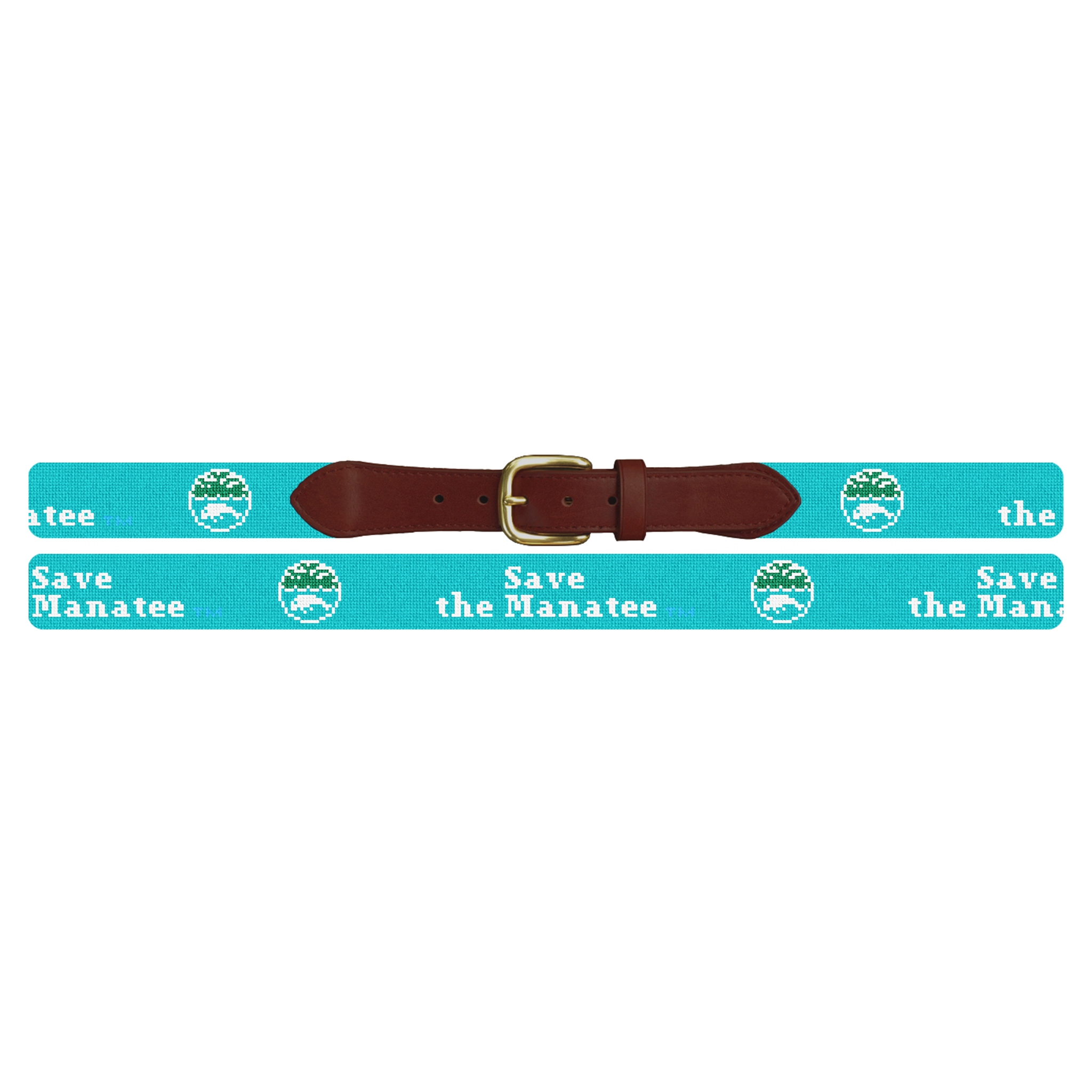 Save The Manatee Light Blue Needlepoint Belt