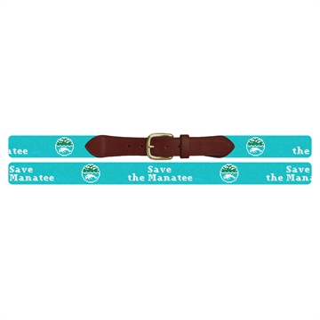 Save The Manatee Light Blue Needlepoint Belt