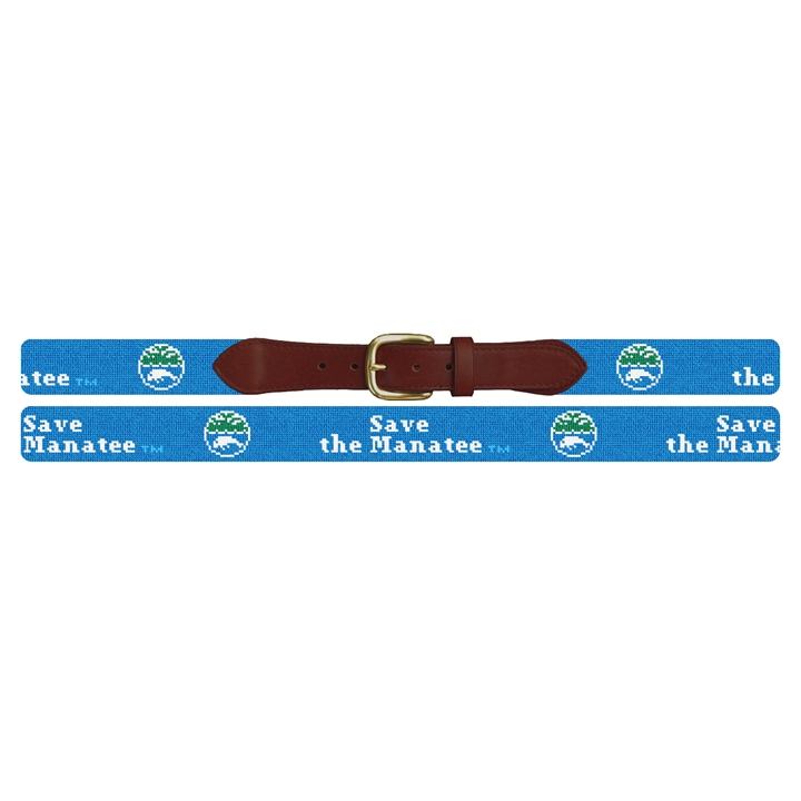 Save The Manatee Light Blue Needlepoint Belt 