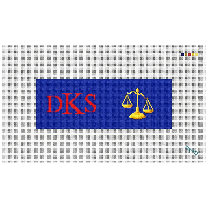 Scales of Justice Needlepoint Wallet Kit Stitched Preview