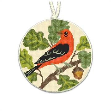 Scarlet Tanager Needlepoint Ornament
