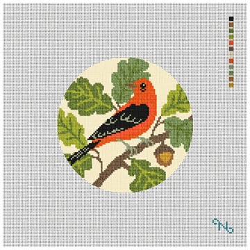 Scarlet Tanager Needlepoint Ornament Kit Stitched Preview