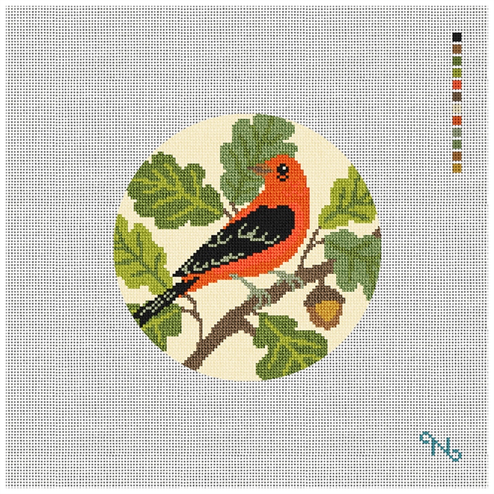 Scarlet Tanager Needlepoint Ornament Kit Stitched Preview