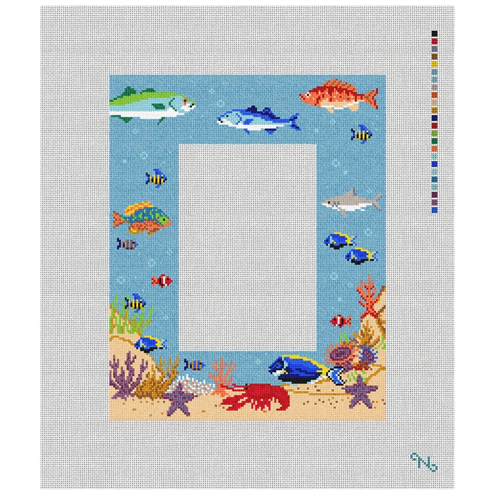 Scuba Adventure Picture Frame Needlepoint Kit Stitched Preview