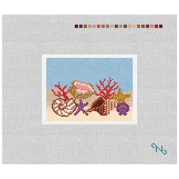 Seashell Needlepoint Card Wallet Kit Stitched Preview