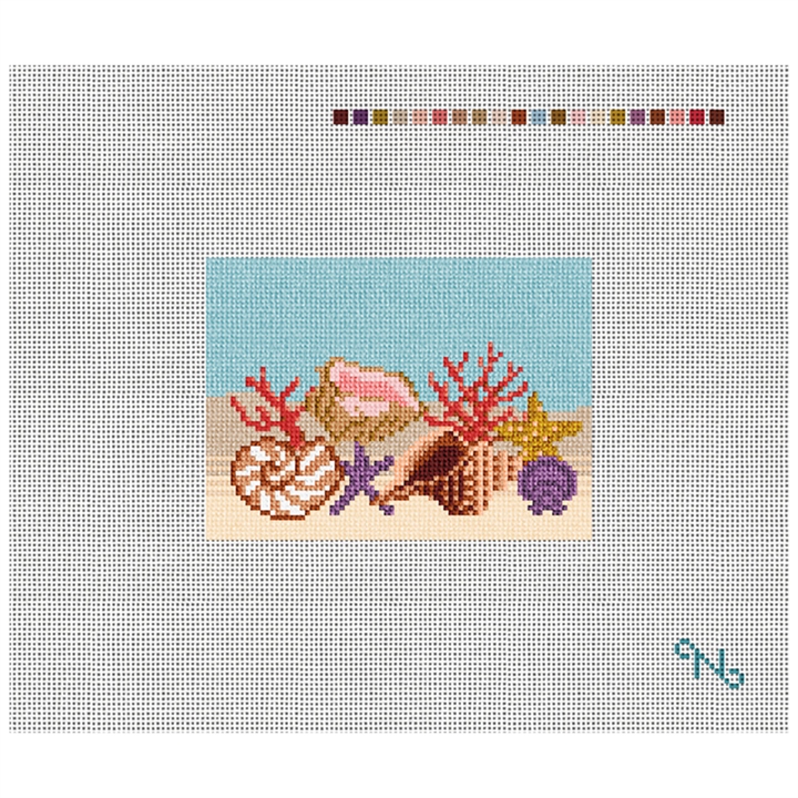Seashell Needlepoint Card Wallet Kit Stitched Preview