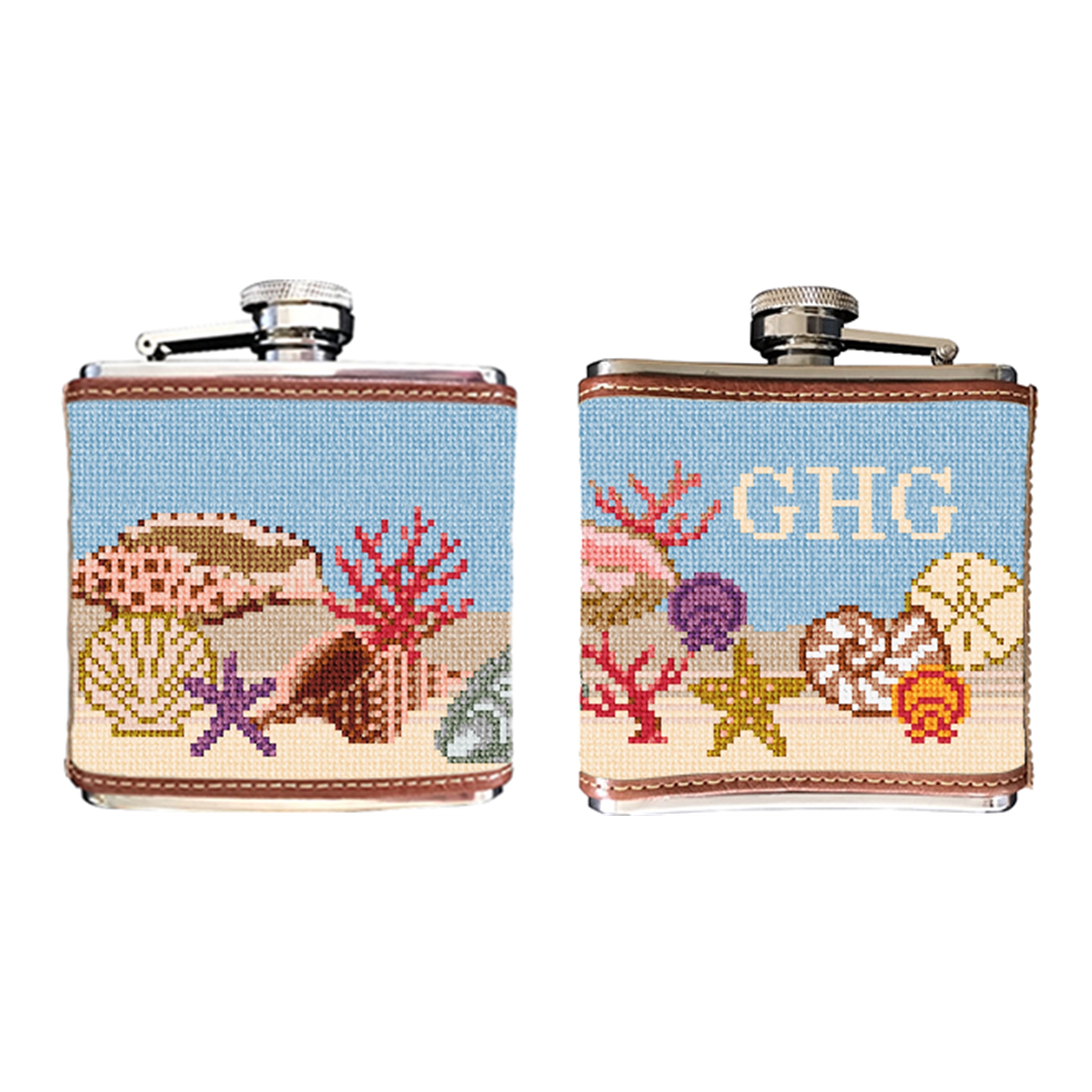 Seashell Needlepoint Flask