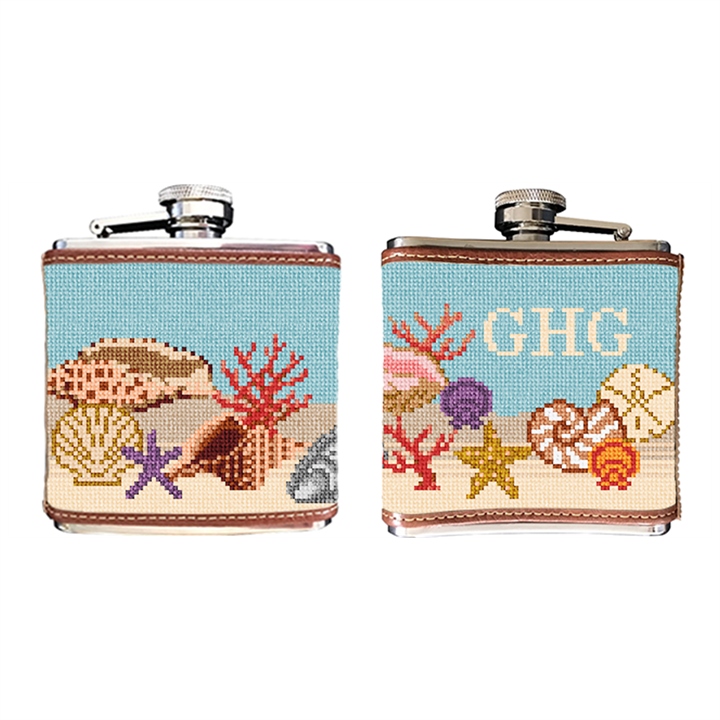 Seashell Needlepoint Flask