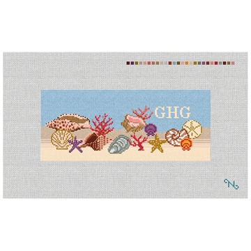 Seashell Needlepoint Flask Kit Stitched Preview