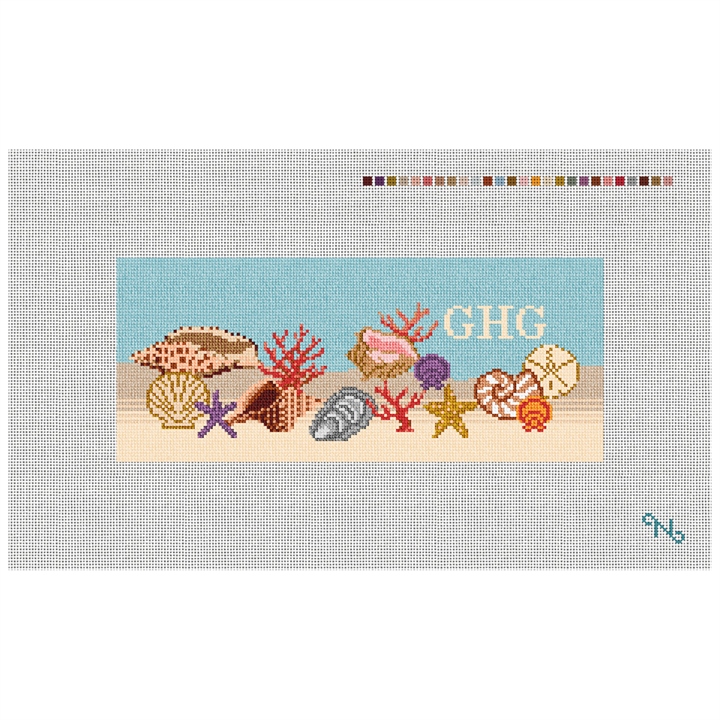 Seashell Needlepoint Flask Kit Stitched Preview