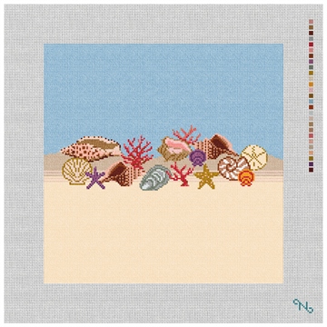 Seashell Needlepoint Pillow Kit Stitched Preview