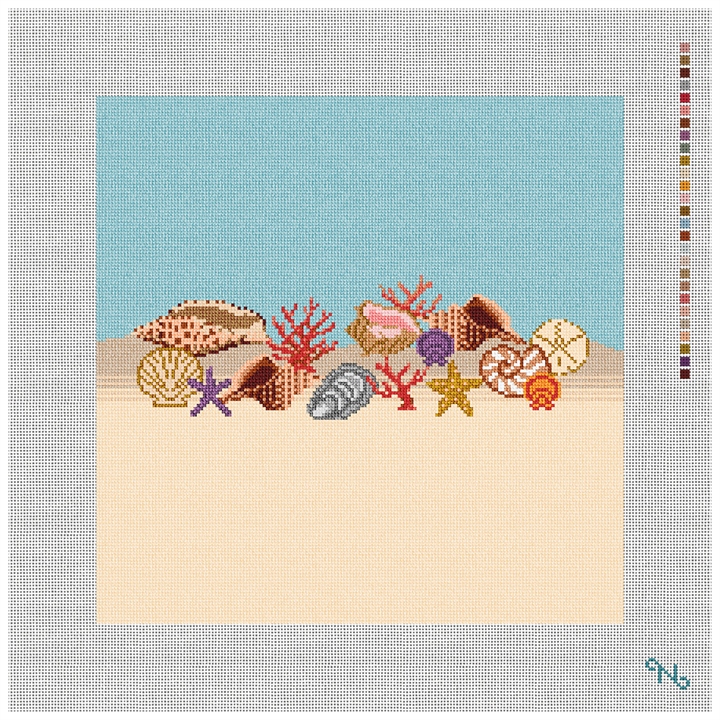 Seashell Needlepoint Pillow Kit Stitched Preview