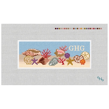 Seashell Needlepoint Wallet Kit Stitched Preview