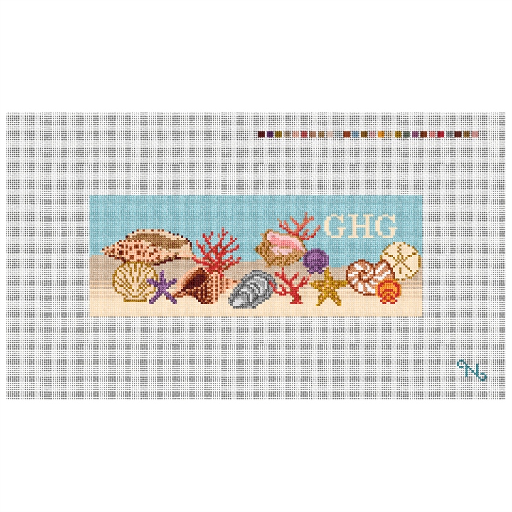 Seashell Needlepoint Wallet Kit Stitched Preview