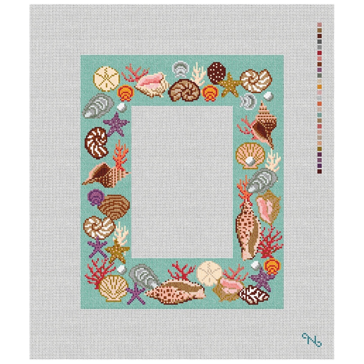 Seashell Picture Frame Needlepoint Kit Stitched Preview