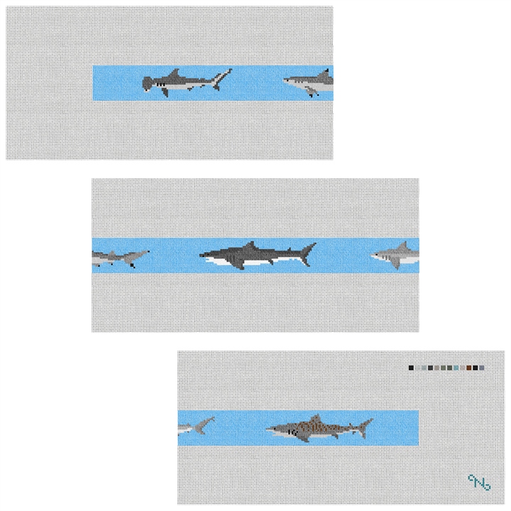 Shark Needlepoint Belt Kit Stitched Preview