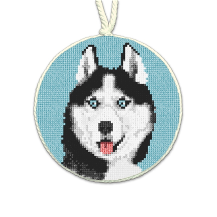 Siberian Husky Needlepoint Ornament