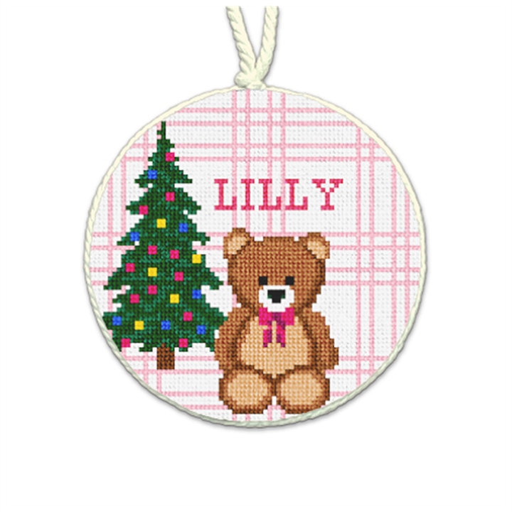 Simple Sentiment Pink Needlepoint Ornament