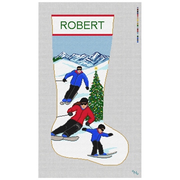 Ski Slopes Christmas Stocking Needlepoint Kit Stitched Preview