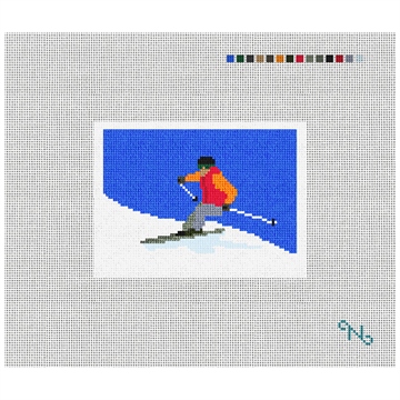 Skiing Needlepoint Card Wallet Kit Stitched Preview