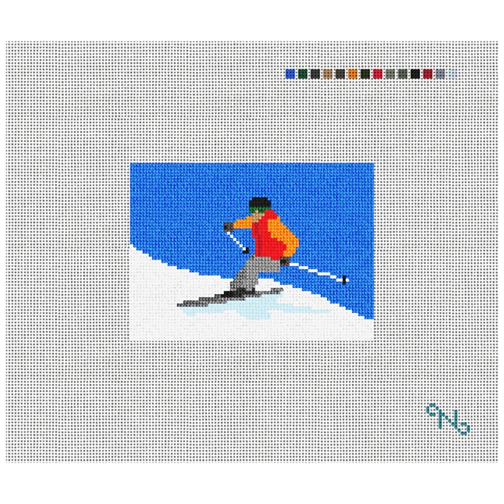 Skiing Needlepoint Card Wallet Kit Stitched Preview
