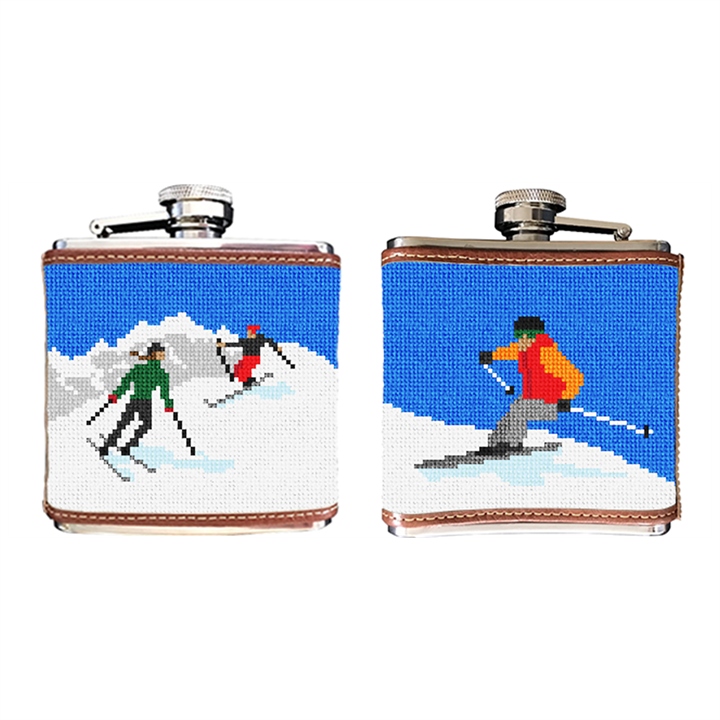Skiing Needlepoint Flask 