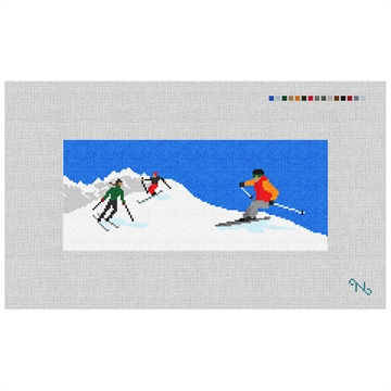 Skiing Needlepoint Flask Kit Stitched Preview