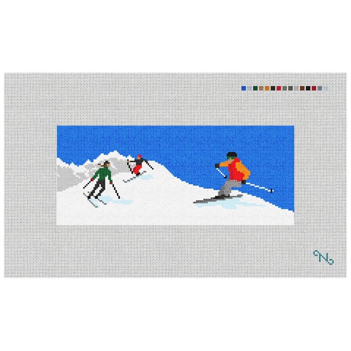 Skiing Needlepoint Flask Kit Stitched Preview