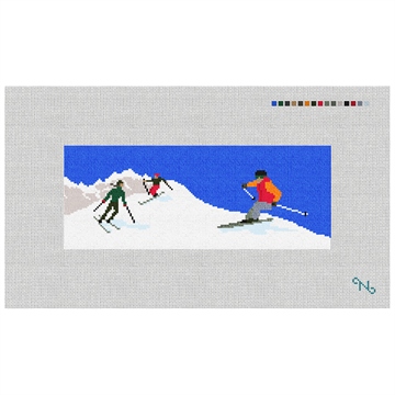 Skiing Needlepoint Wallet Kit Stitched Preview