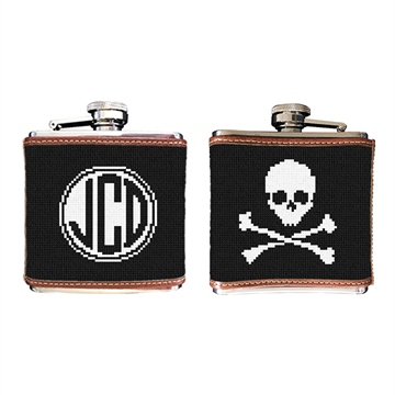 Skull and Crossbones Needlepoint Flask