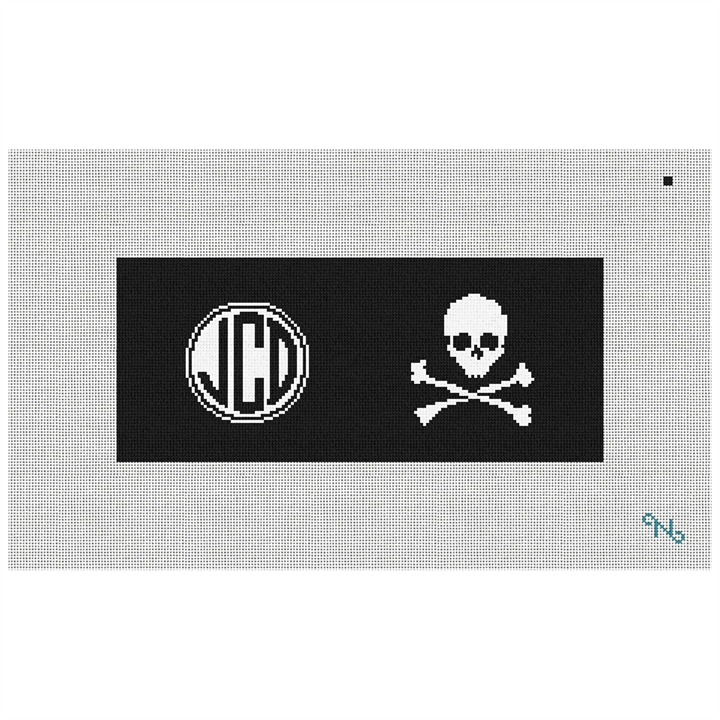 Skull and Crossbones Needlepoint Flask Kit Stitched Preview