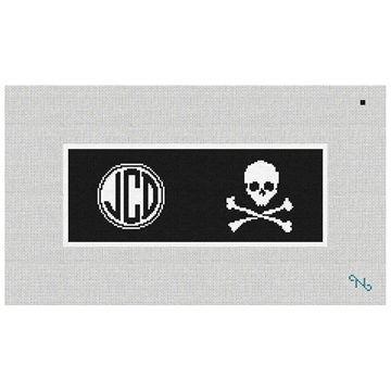 Skull and Crossbones Needlepoint Wallet Kit Stitched Preview