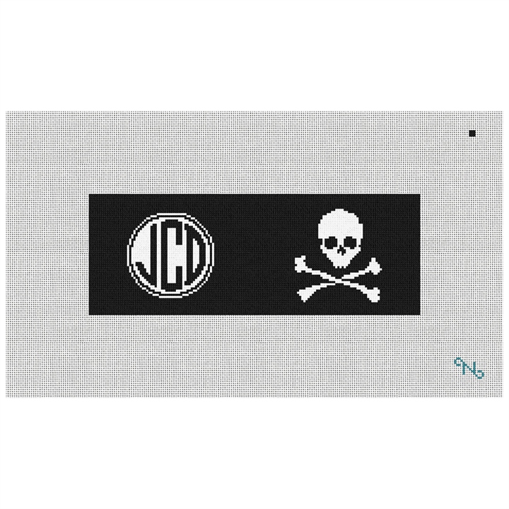 Skull and Crossbones Needlepoint Wallet Kit Stitched Preview