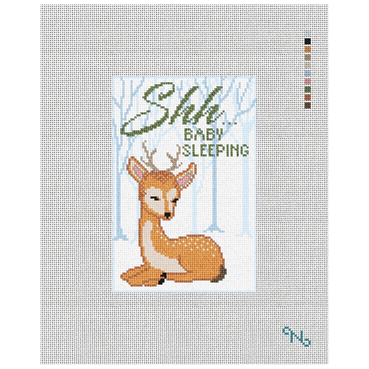 Sleepy Fawn Needlepoint Door Hanger Kit Stitched Preview