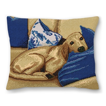 Sleepy Pup Needlepoint Pillow
