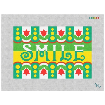 Smile Needlepoint Pillow Kit Stitched Preview
