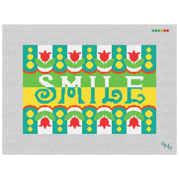 Smile Needlepoint Pillow Kit Stitched Preview