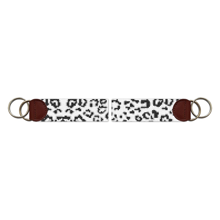 Snow Leopard Needlepoint Key Fob