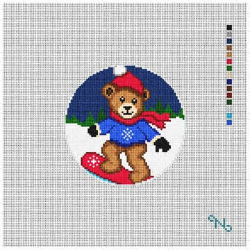 Snowboarding Bear Needlepoint Ornament Kit Stitched Preview