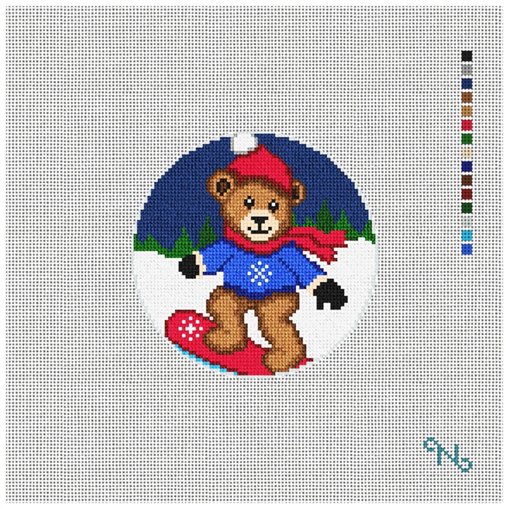 Snowboarding Bear Needlepoint Ornament Kit Stitched Preview