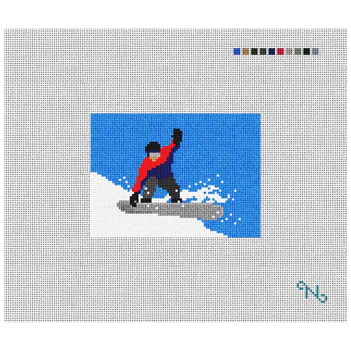 Snowboarding Needlepoint Card Wallet Kit Stitched Preview