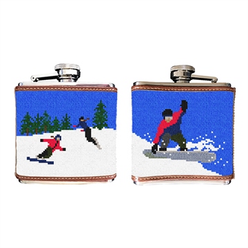 Snowboarding Needlepoint Flask 