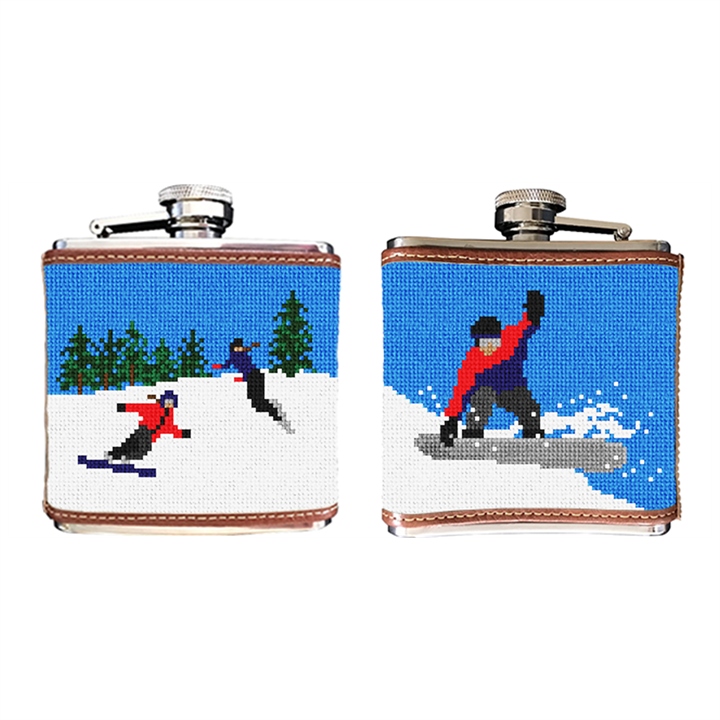 Snowboarding Needlepoint Flask 